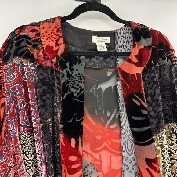 Laura Ashley‎ Womens Velvet Burnout Whimsigoth Silk Blend Jacket 1X Patchwork - Picture 2 of 8